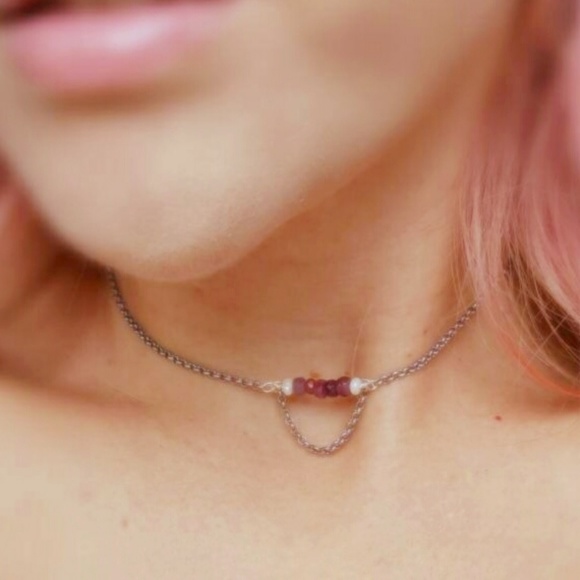 Jewelry - Ruby and Pearl Oxidized Silver Choker